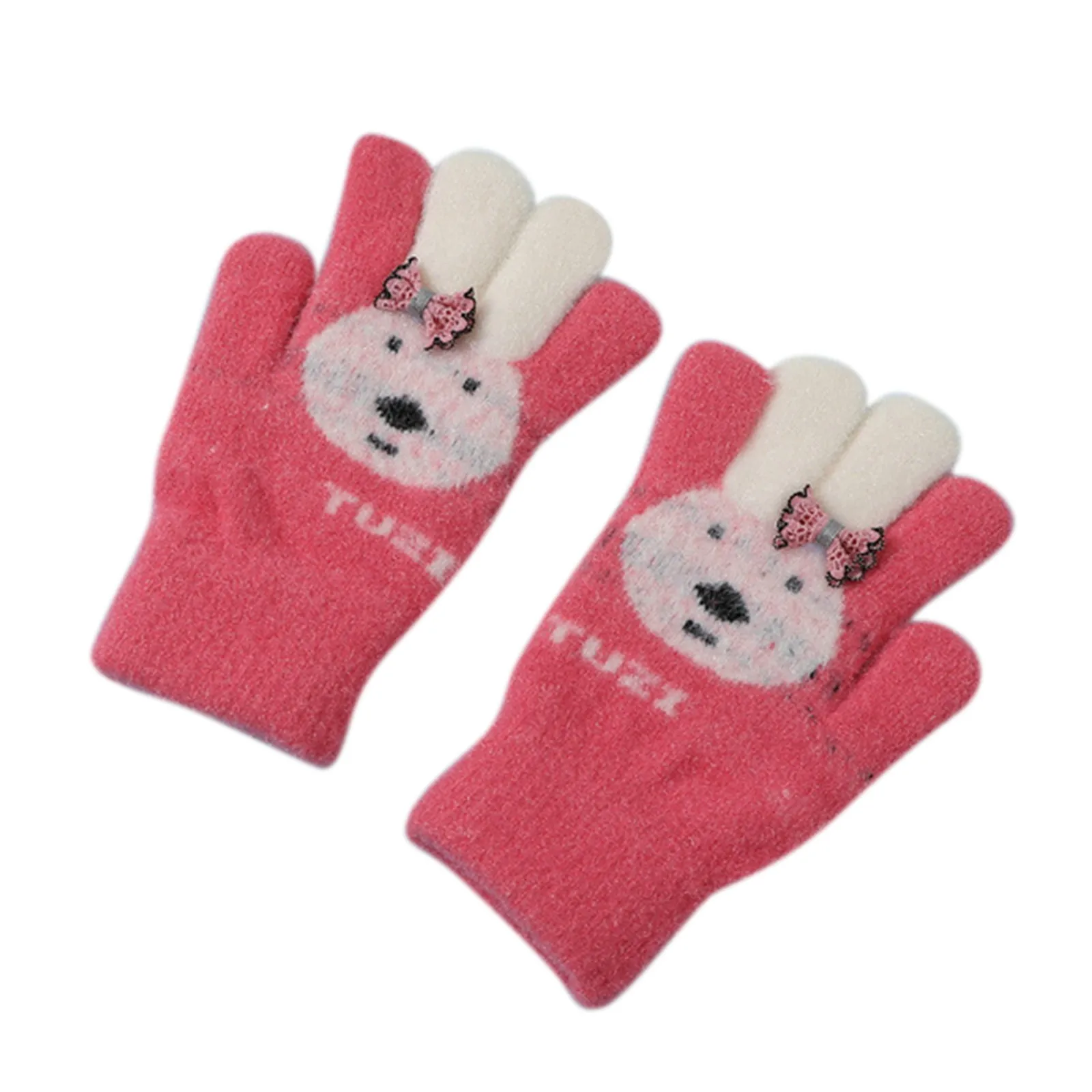 Toddler Kids Winter Gloves Kawaii Cartoon Rabbit Imitation Cashmere Full Finger Mittens Baby Girl Boy Winter Warm Glove Guantes