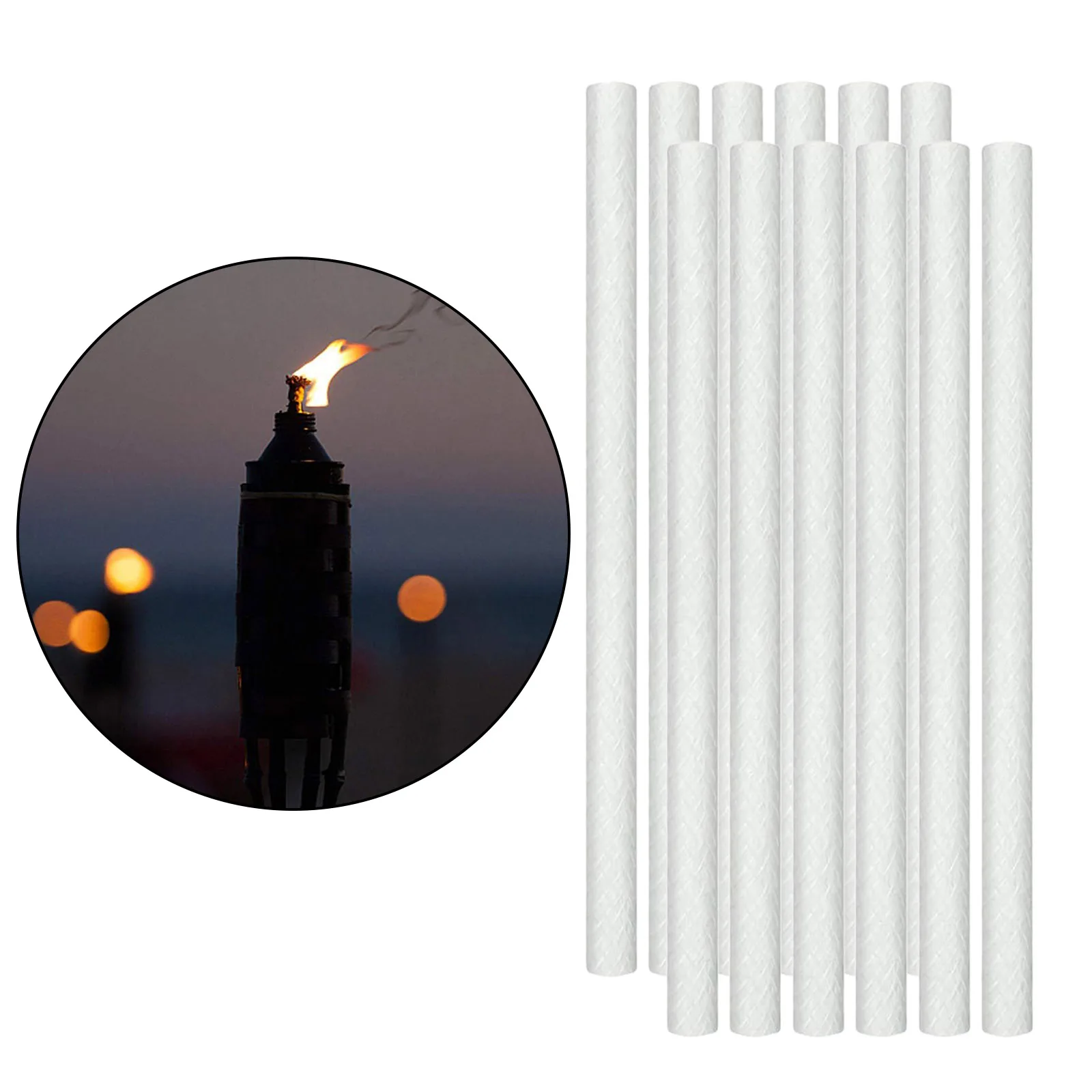 12pc Fiberglass Wicks for Tiki Torch Candle Wine Bottle Replacement Oil Lamp