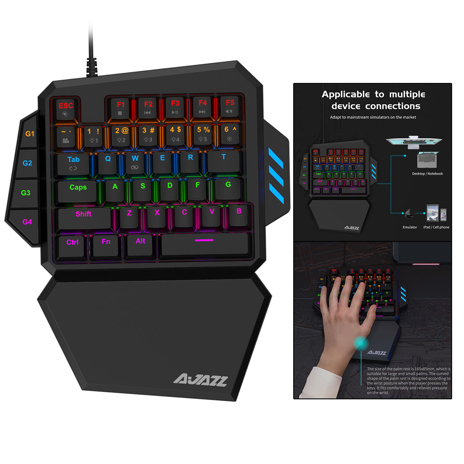One-Handed Merchanical Keyboard 39 Key Keypad for Professional Gamers with Detachable Wrist Rest Cherrymx Blue Switch Accessory