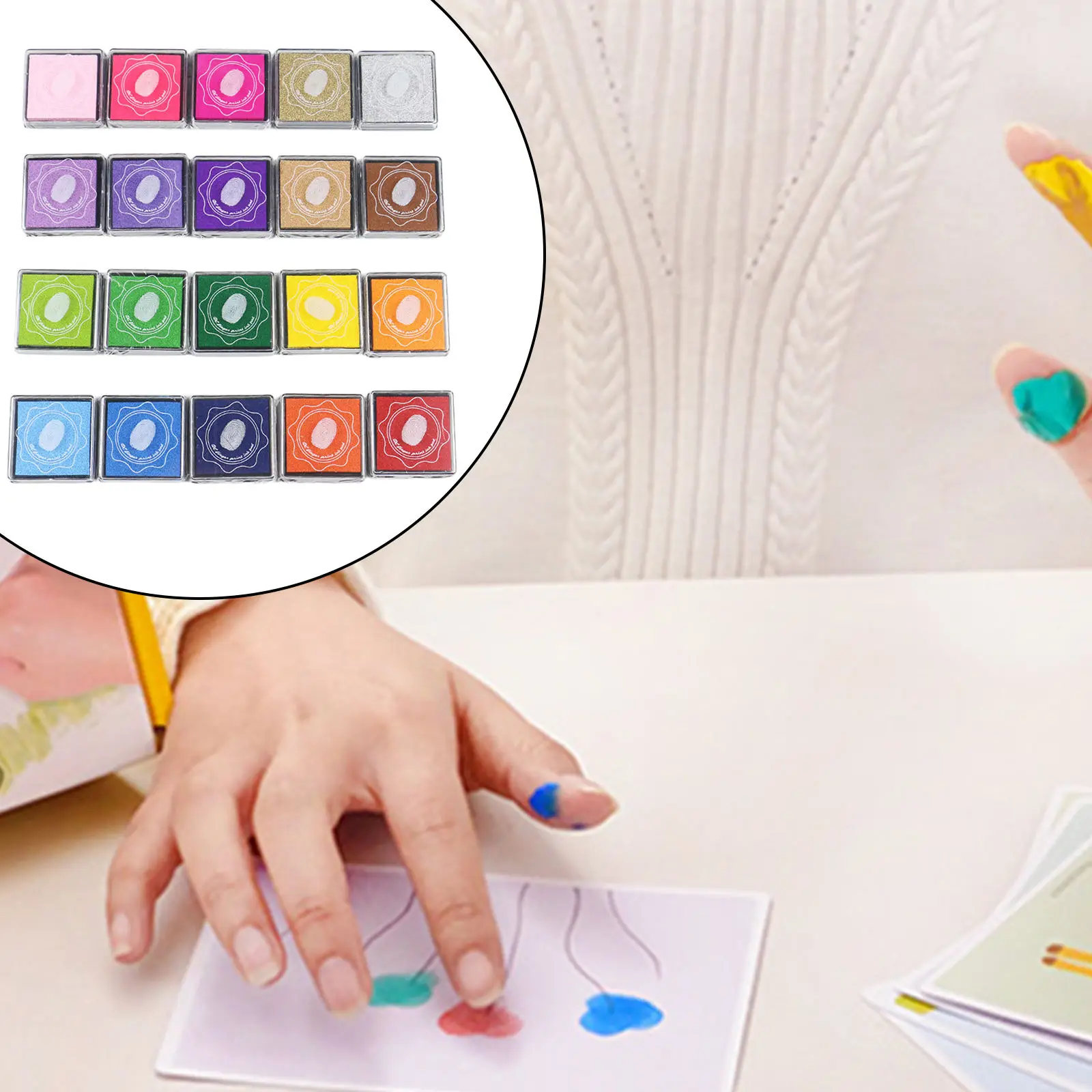 Finger Washable Ink Pads for Kids, 20 Pack Craft Ink Pad for Rubber Stamps Paper Wood Fabric