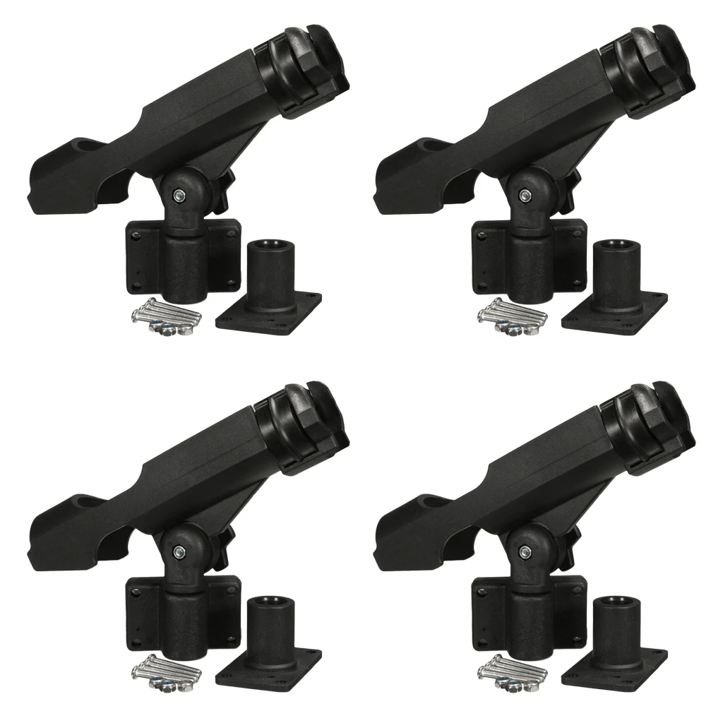 MagiDeal Top Quality 4Pcs Adjustable Side Rail Mount For Kayak Boat Fishing Pole Rod Holder Tackle Kit Fishing Accessory Black