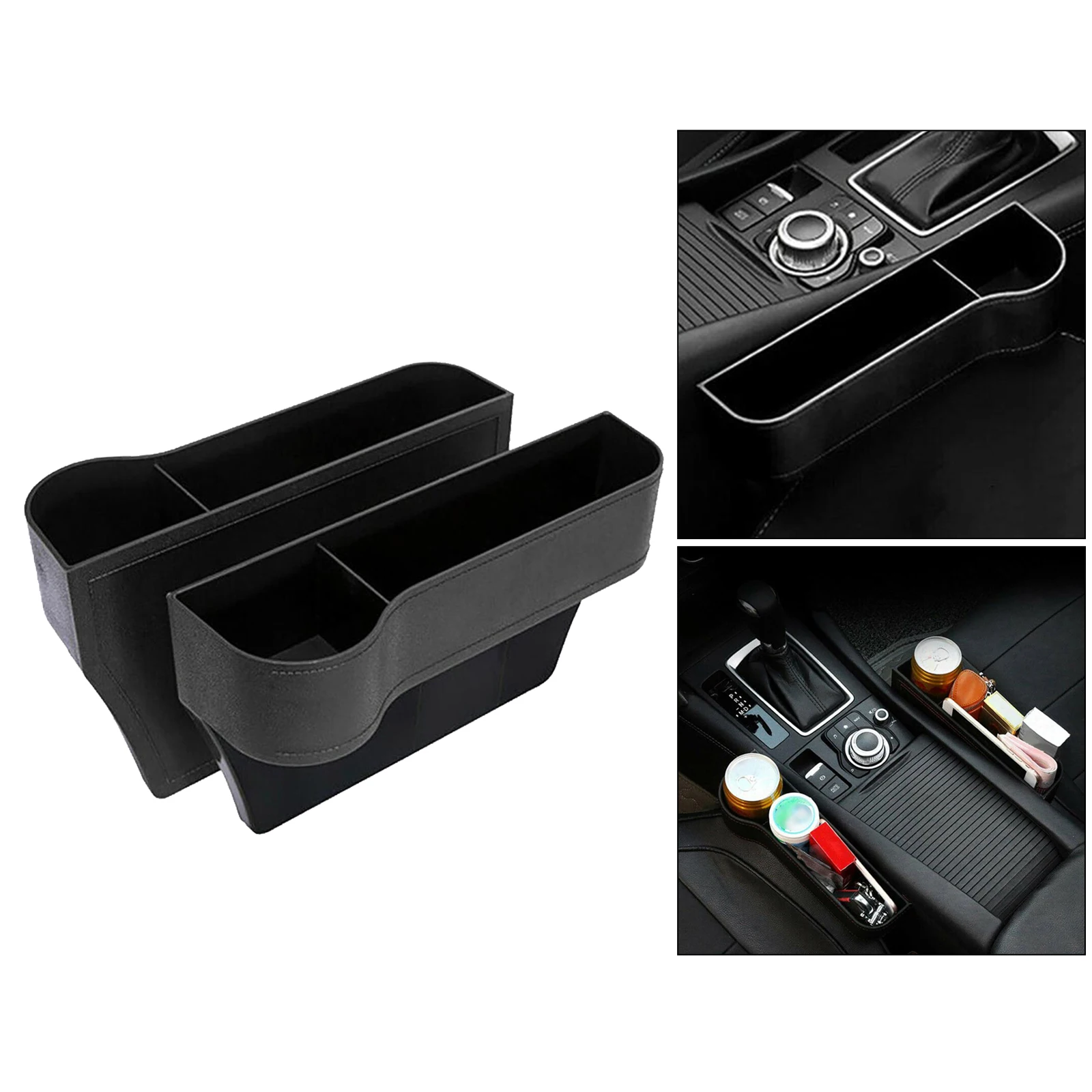 2x Car Seat Gap Catcher Filler Between Seats Organizer Storage Box Pocket for Cellphone Wallet Keys Cellphones Keys Cards Black
