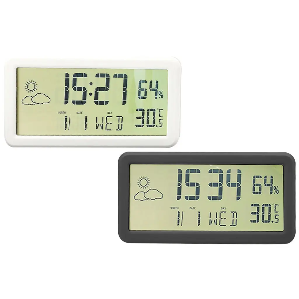 Digital Alarm Clock, Electronic LED Desktop Clock with Temperature Humidity Time Display, for Home, Bedroom, Office