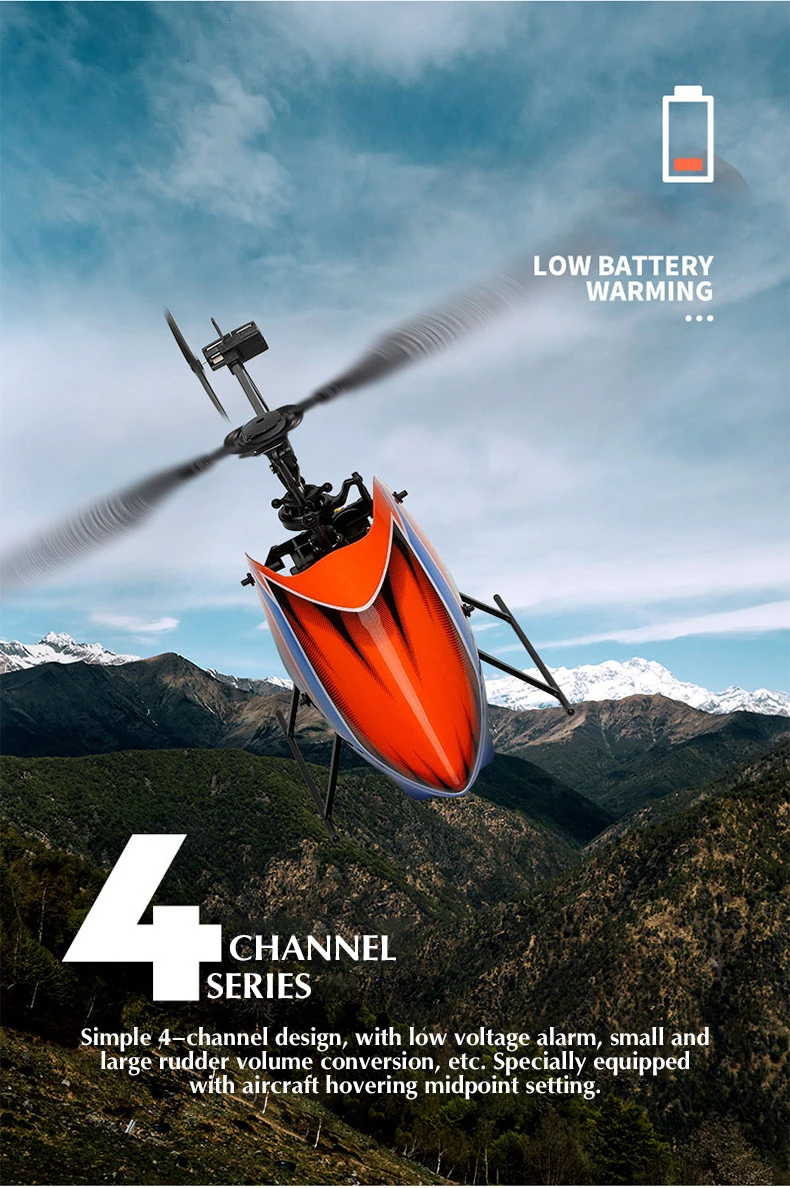 WLtoys K127 Helicopter, LOW BATTERY WARMING CHANNEL SERIES Simple 4-channel