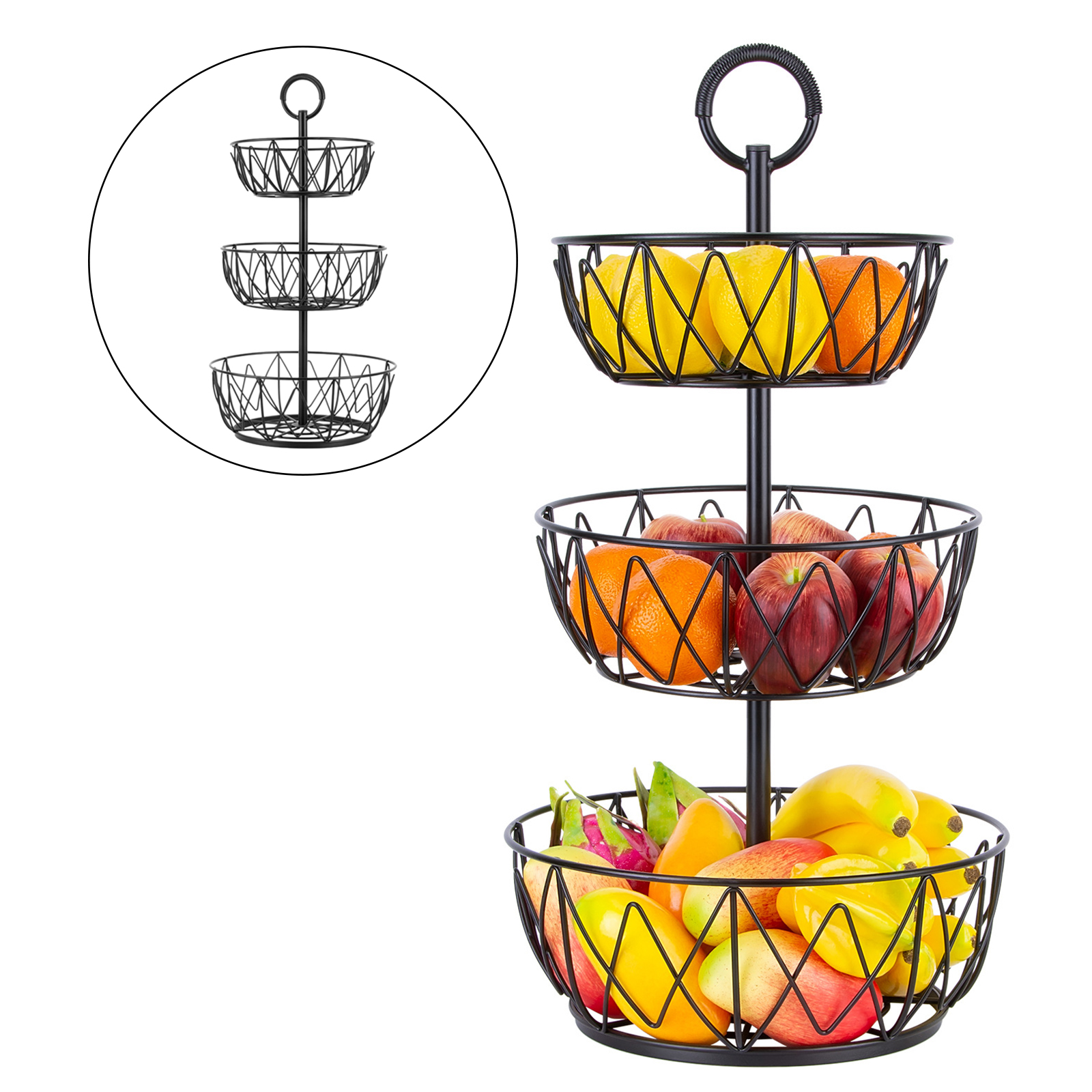 3 Tier Black Fruit Basket Holder Tabletop Bowl Stand for Vegetables Snacks Retro Home Party Festival Cake Tool Supplies