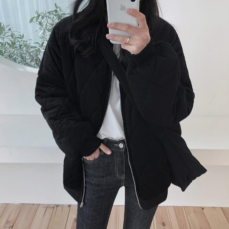 Estilo Curto Feminino Parkas Argyle 3xl Veludo Quente Zíper Lazer Hong Kong Estudantes Moda Ulzzang Outwear Chic Topos Ins 5 Moda Feminina