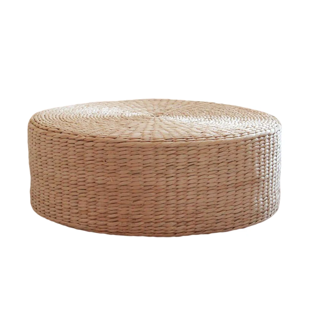 Natural Straw Floor Cushion Pouf Pure Hand Woven Room Patio Seat Pillow Yoga Worship Flat Mat Pad for Outdoor Indoor 40cm