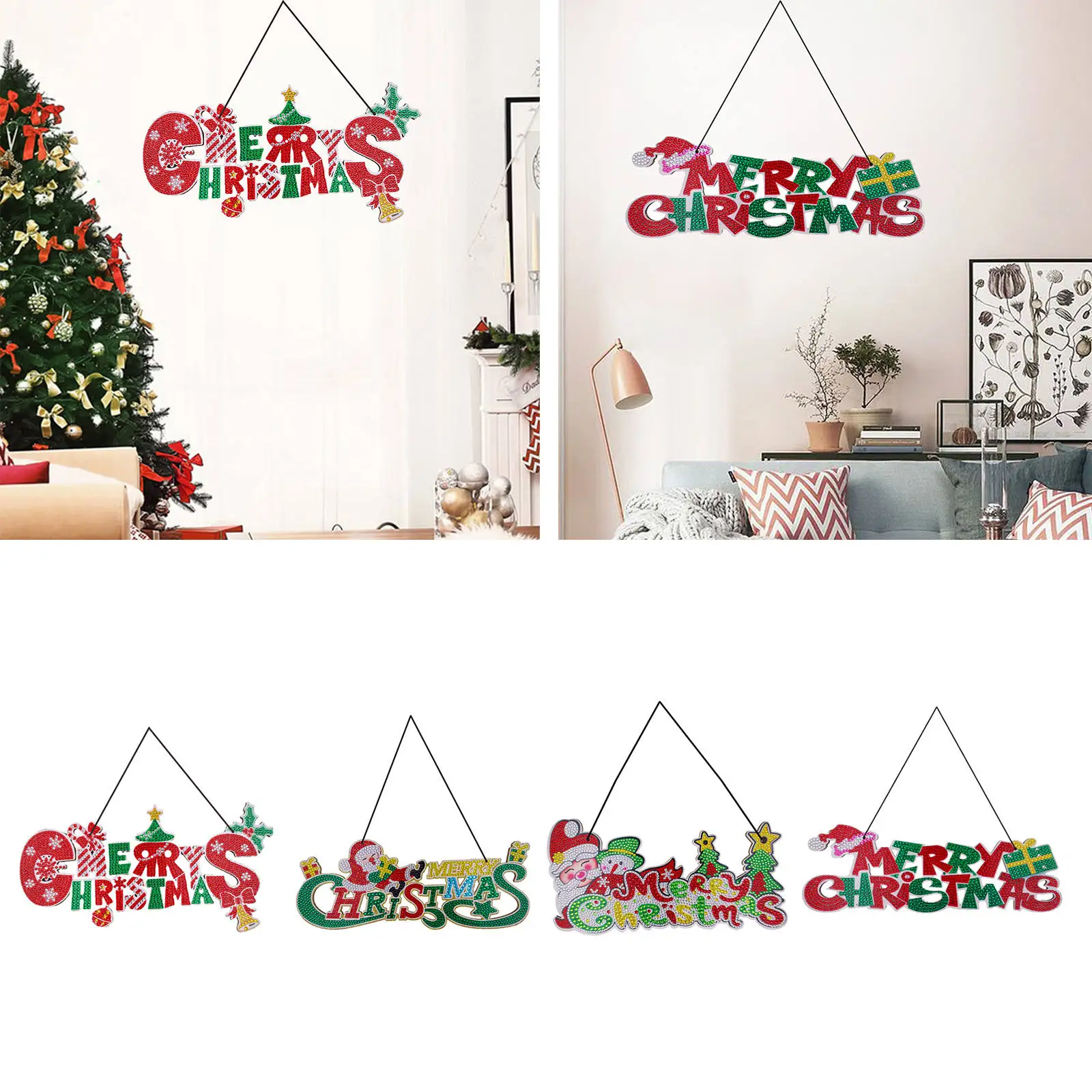 5D DIY Diamond Painting Merry Christmas Board Pendant Ornament Door Window Home Christmas Decoration Xmas Tree Decor Gifts