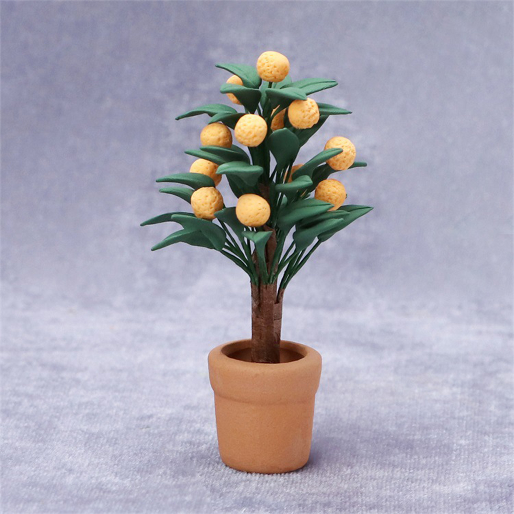 1/12 Doll House Crafts Miniature Citrus Tree Ceramics Flowerpot Resin Orange Creative Planter Model Ornaments Accessory
