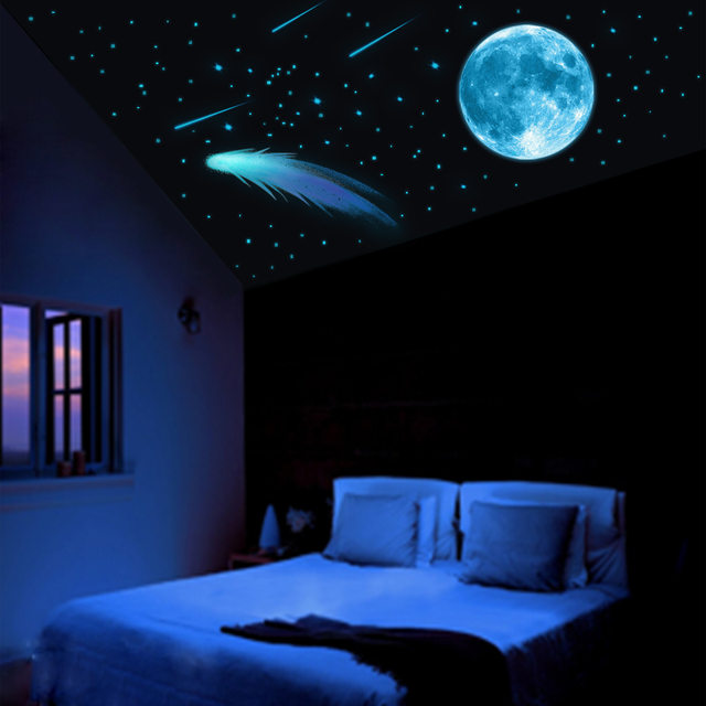 Pegatinas de pared luminosas 3D Planet Meteor, decoración del hogar, estrellas  fluorescentes que brillan en la