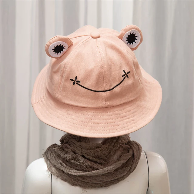 Child Frog Fishing Hat Sun Hat Summer Cotton Cute Frog Hat for Women,  52-53cm, Pink