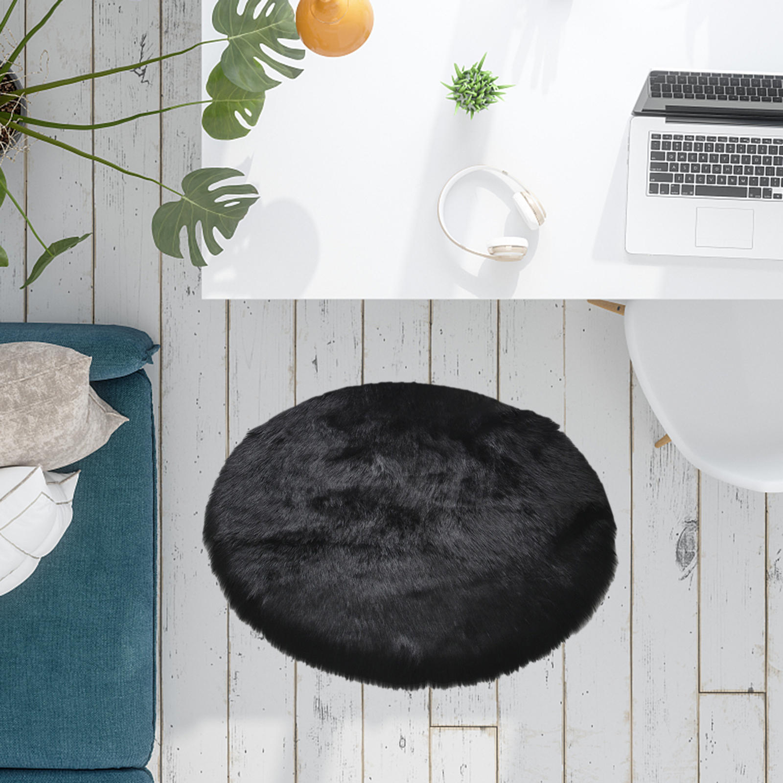 Area Rug, 12inch Diameter Round Shaggy Plush Decoration Carpet Mat for Kids Girls Room Princess Castle Floor Christmas Bedroom