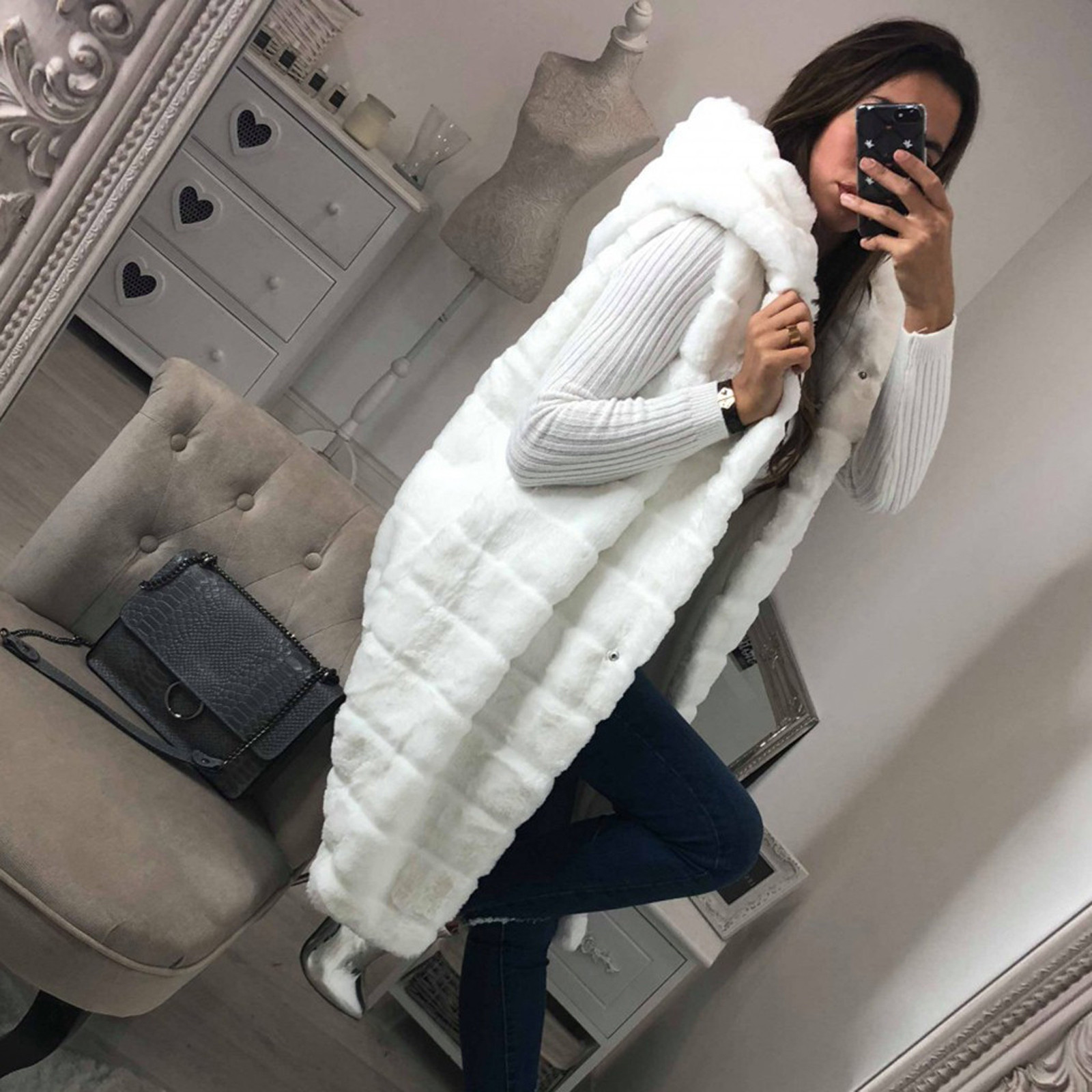 casaco de pele do falso das mulheres com capuz de pele do falso colete outono inverno quente outerwear novo sem mangas colete casual para mulher