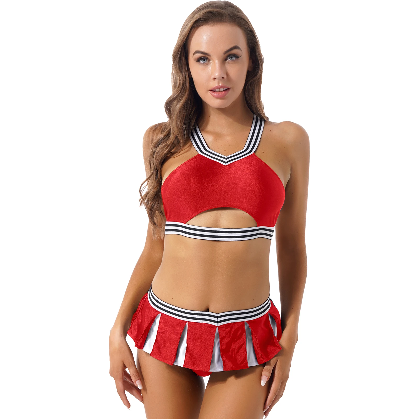 Women Cheerleading Costumes Sexy Lingerie Role Play Outfits Crop Top+ Pleat...