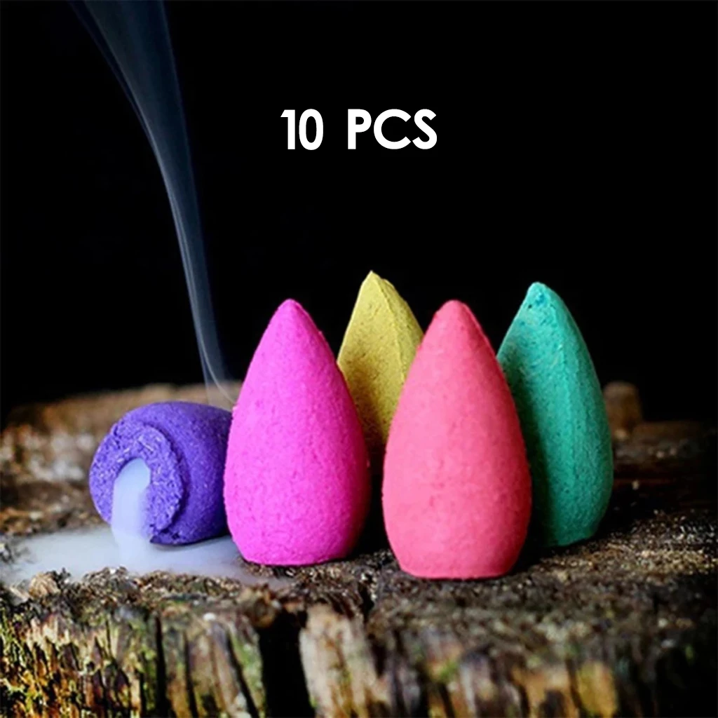 10pcs Mixed Natural Reflux Tower Smoke Backflow Cones Bullet Buddhism Backflow Tower Incense Burner Household