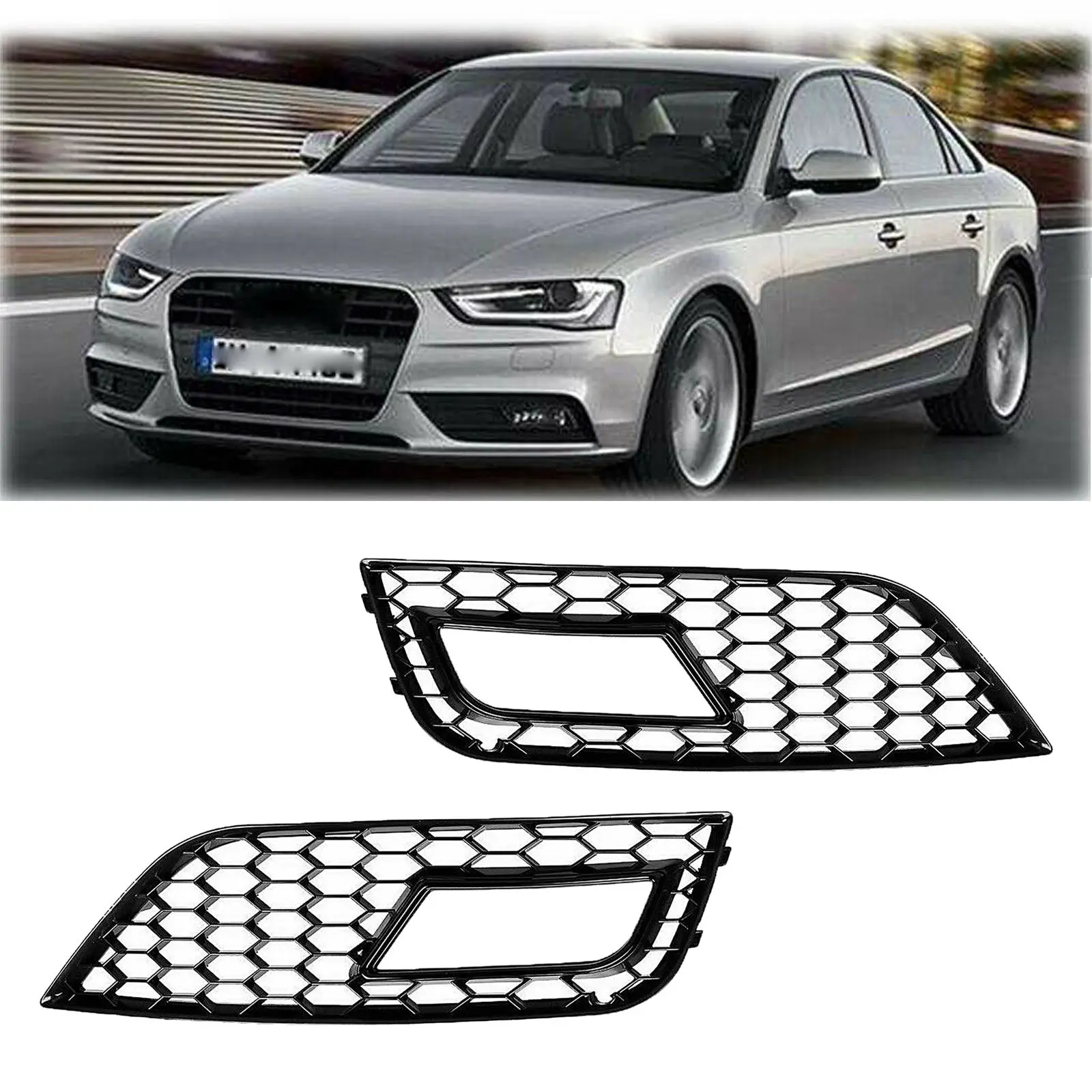 2x RS4 Style Front Fog Light Grilles for Audi A4 B8.5 2013-2016
