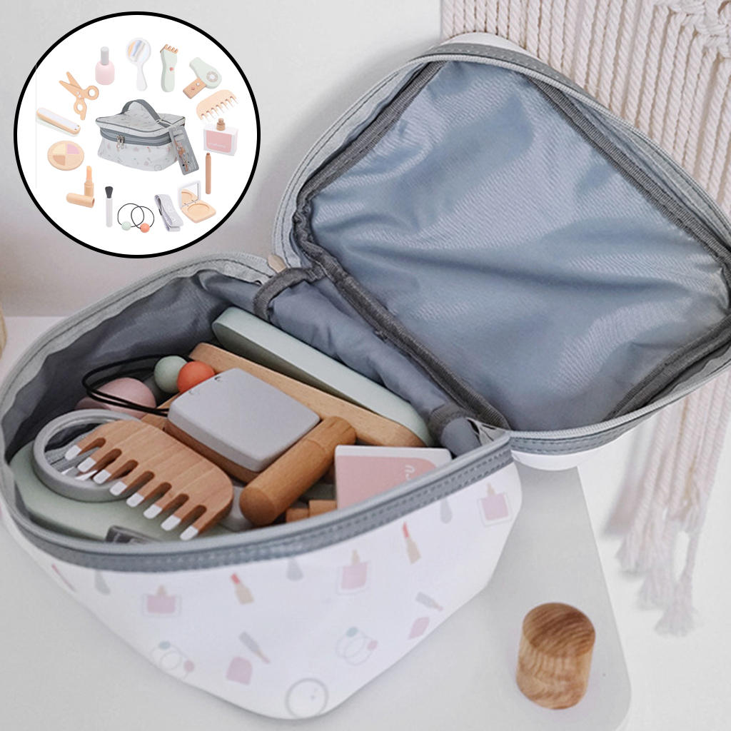 2xWooden Pretend Play Makeup Set Role Play Game Kids Toys Hair Dryer Gifts