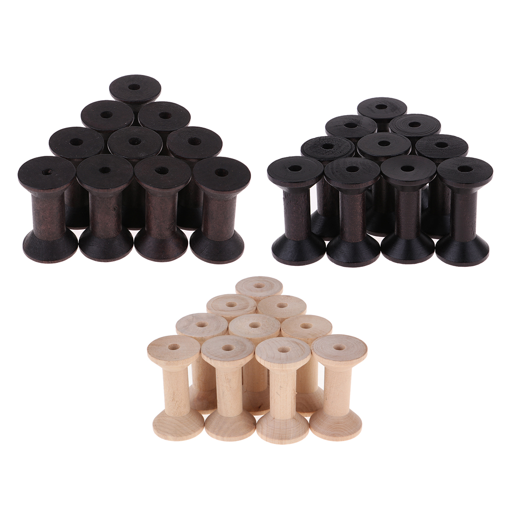10x Natural Wood Spool Wire Thread Bobbins Cord Coil Sewing Supplies 3.5x6cm