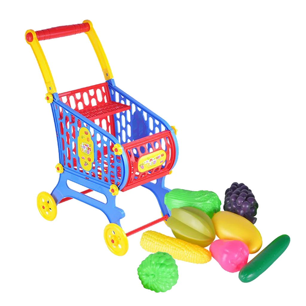 Assembled Supermarket Shopping Trolley with Baby Doll Play Set