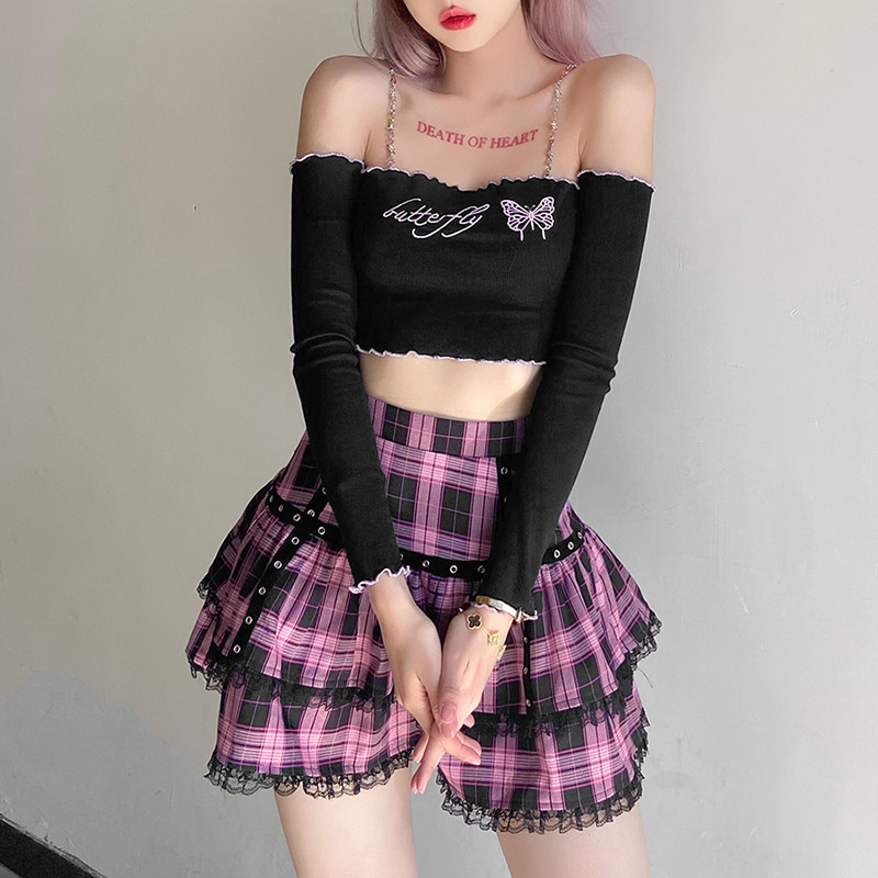 estilo harajuku, punk, renda doce, curta e bolo, fantasia de cosplay