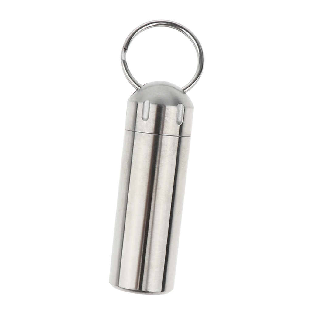Stainless Steel Waterproof Pill Box Outdoor Keychain Tablet Holder Mini Small Items Container Bottle Outdoors