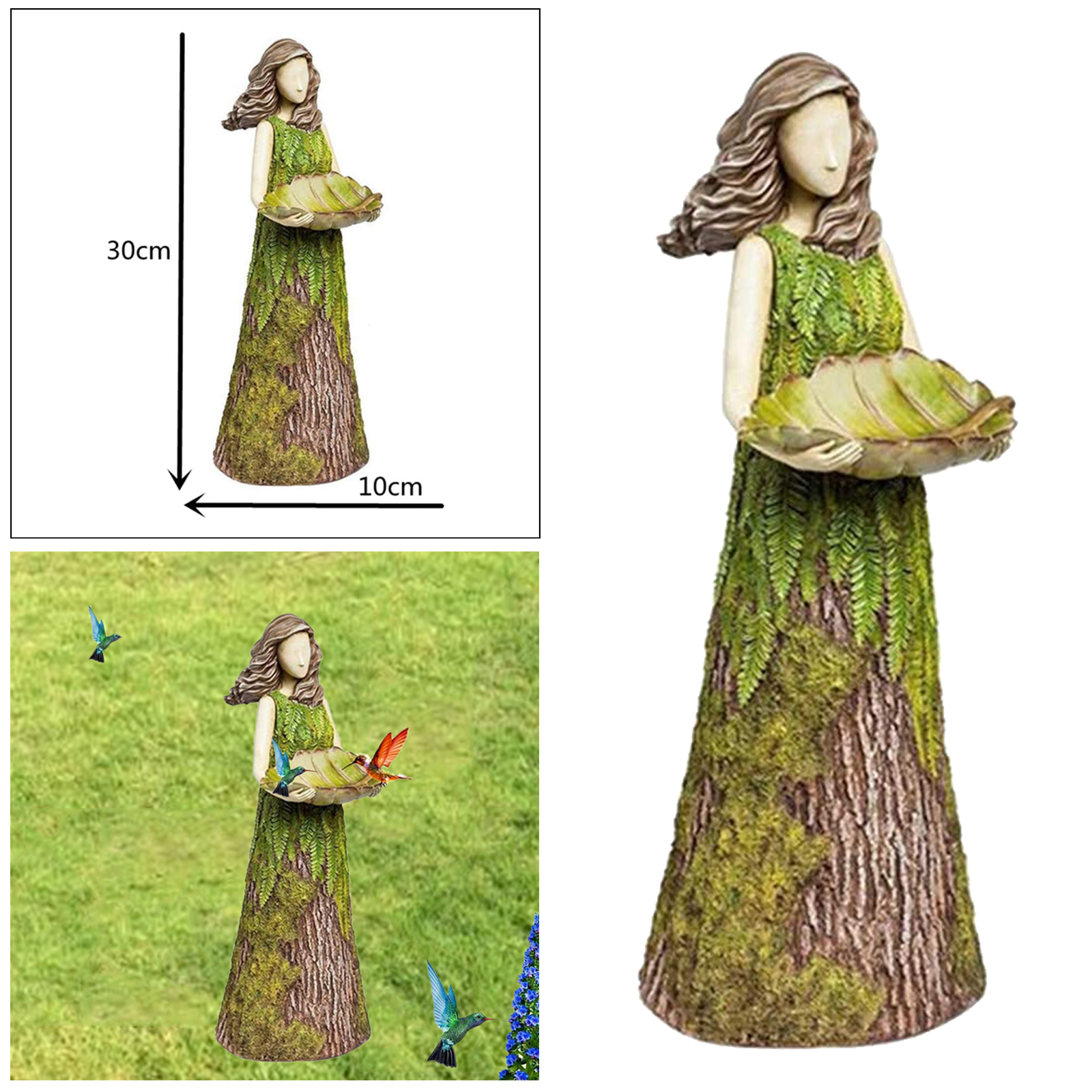 Sherwood Fern Fairy Statuary with Bird Feeder Ornament Outdoor Garden Statues 30 x 10cm