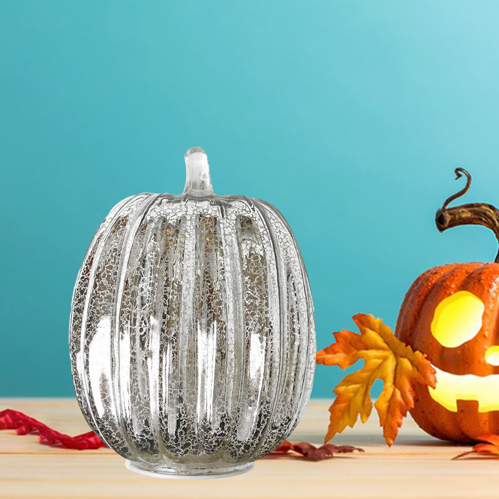 Glass Halloween Decoration LED Pumpkin Battery Operated Lantern Light Lamp Decorations for Home Dining Room Lounge Decor