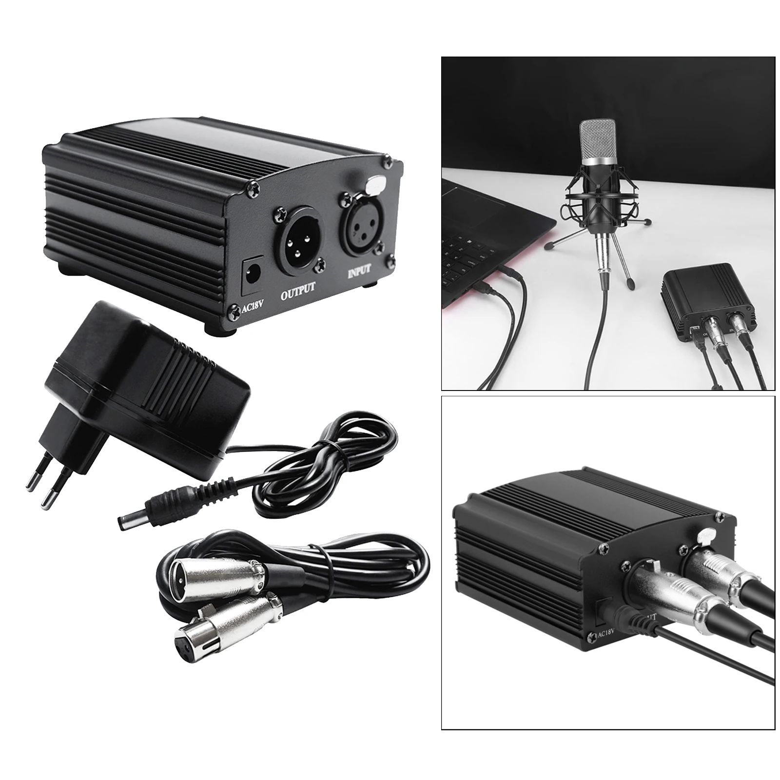 48V Phantom Power Supply with Charging Cable for Microphone Device Equipment