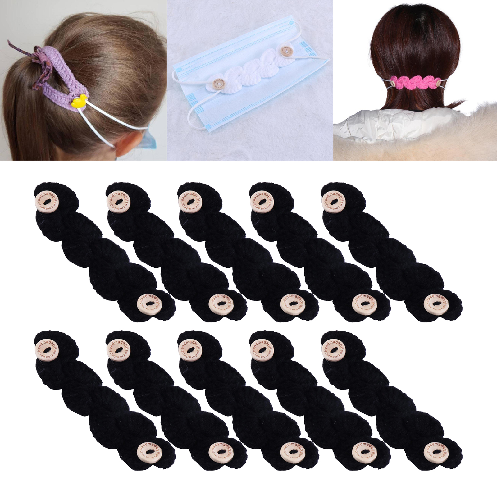 10x Crocheted Ear Saver Back of Head for Face  Comfort  Holder  Hooks Behind Head