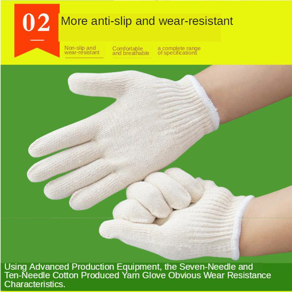 [12 Pairs] Cotton Yarn Knit Protection Grip Work Gloves for Painter Industrial Warehouse Gardening, Men Women, Natural Beige