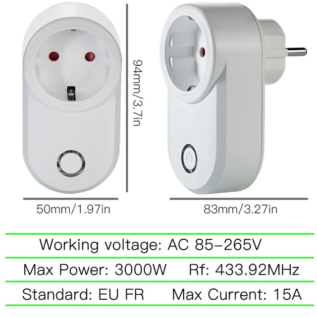 Wireless Power Outlet AC 220V 240V 15A European Standards Plug and Socket