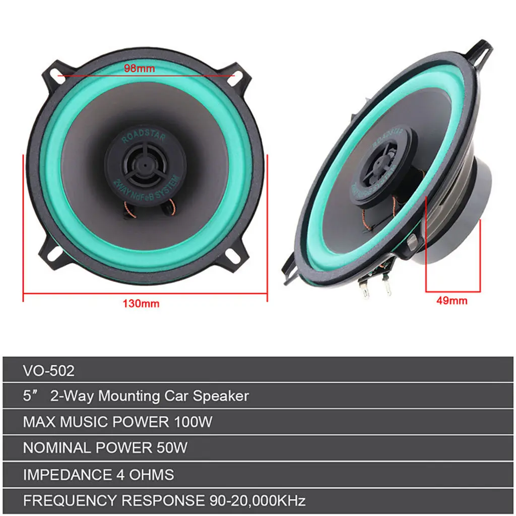 5inch 2 Way Car HiFi Coaxial Speaker Replacement Full Range Speaker VO-502 100W 4Ohms Vehicle Door Auto Audio Music Loudspeaker