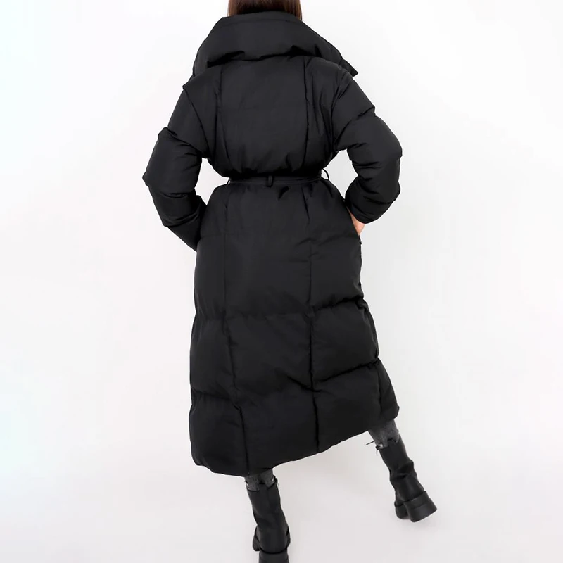 down puffer coat Malina Thick Loose Parkas Women Fashion Solid Covered Button Coats Women Elegant Tie Belt Long Cotton Jackets Female Ladies long down coat