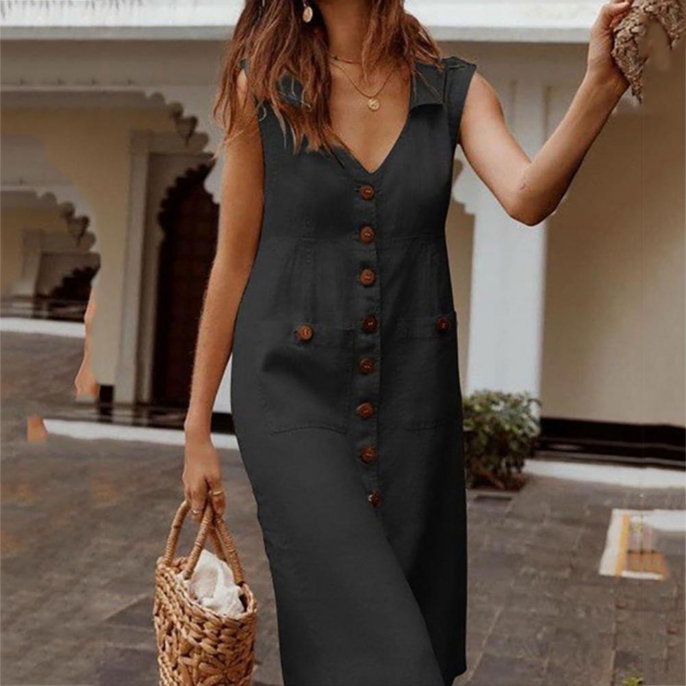 Vestido de verão feminino, decote em v,