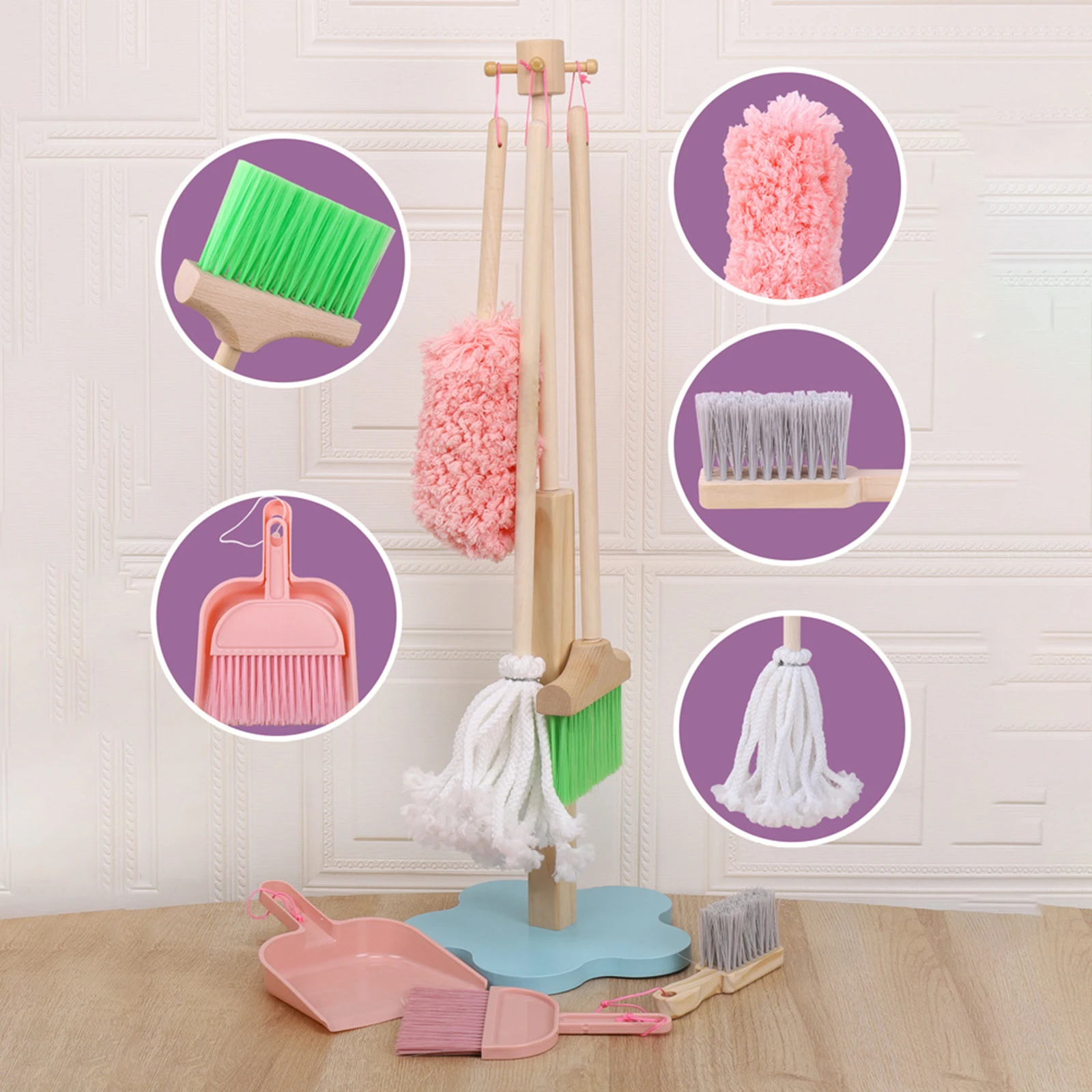 Children Cleaning Tools 6 Piece Includes Mop Brush Dustpan for Kids Children