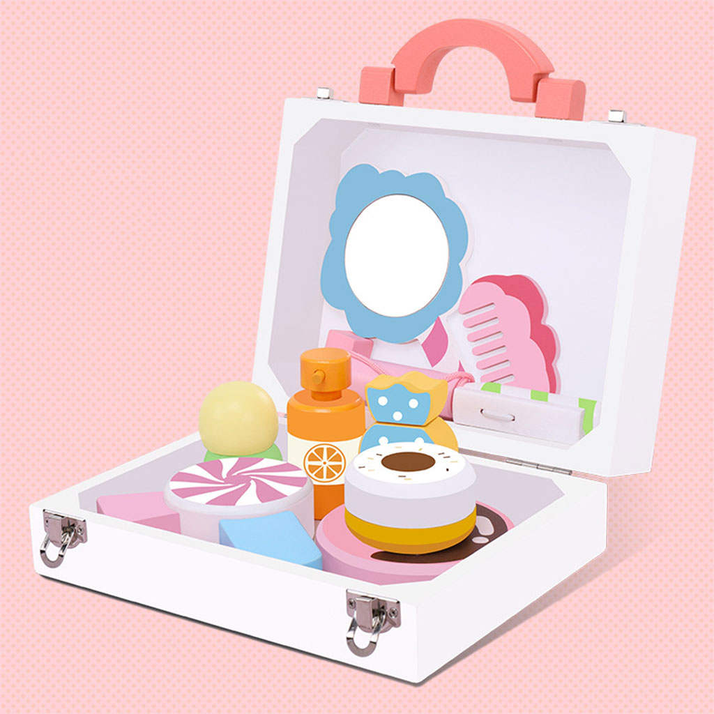 Kids Pretend Play Makeup Set Kids Toys Perfume Powder Puff Scissors Hair Drier with Storage Case Lipstick Comb for Party Age 3+