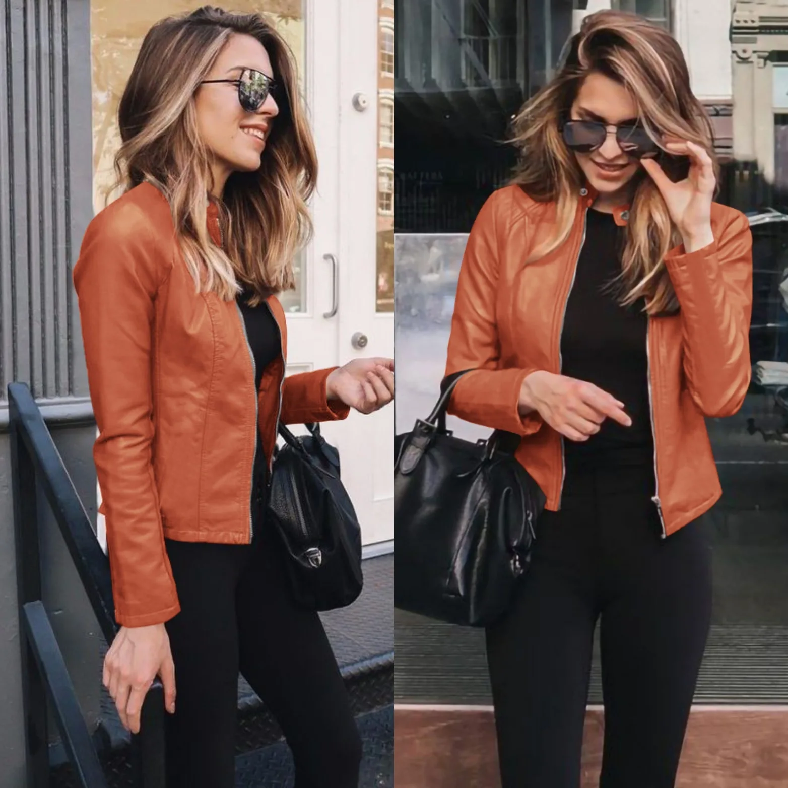 Hot Sale 2021 New Hot Sale Autumn and Winter Multicolor Women's Fashion Leather PU Slim Fit Leather Jacket Zipper Casual Top ralph lauren puffer jacket