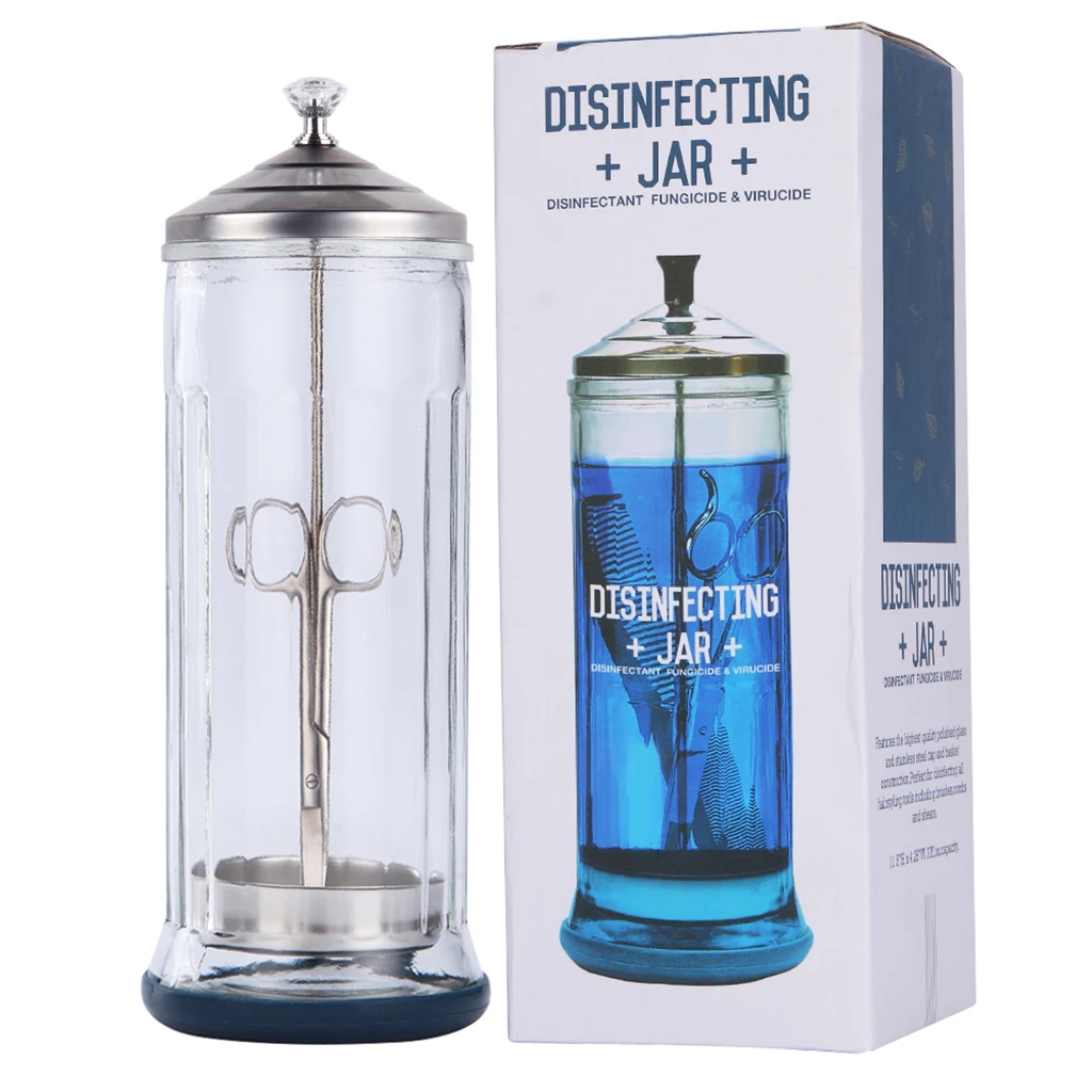 Disinfection Jar Glass Sanitizing Jar Bottle for Barber Manicure Nail Art Shop
