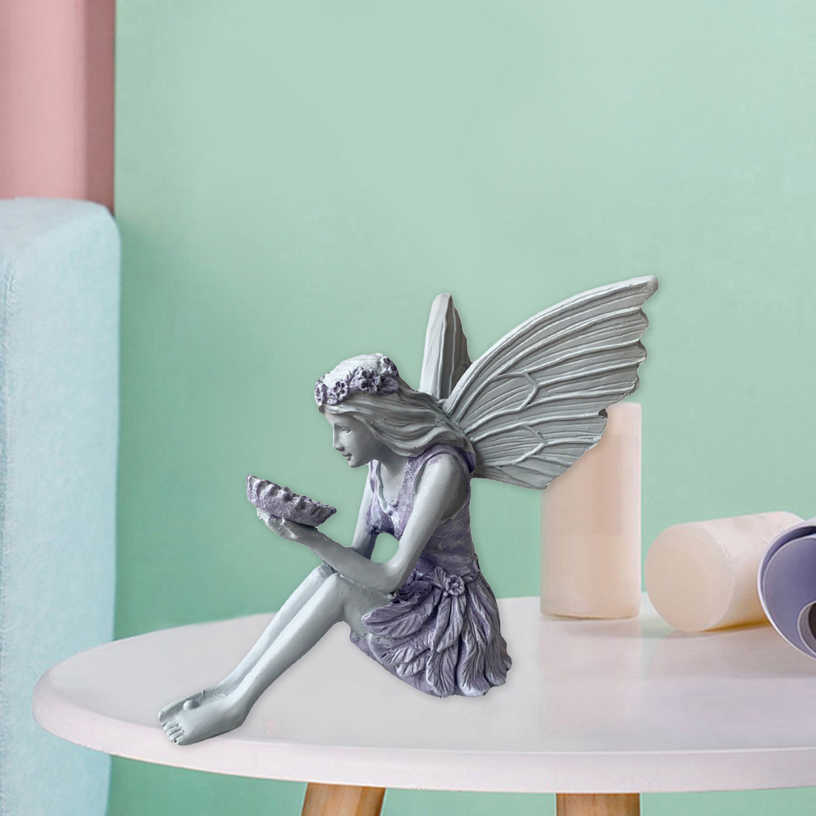 Flower Fairy Statue Fountain Pond Ledge Fairy with Wing Garden Statues Home
