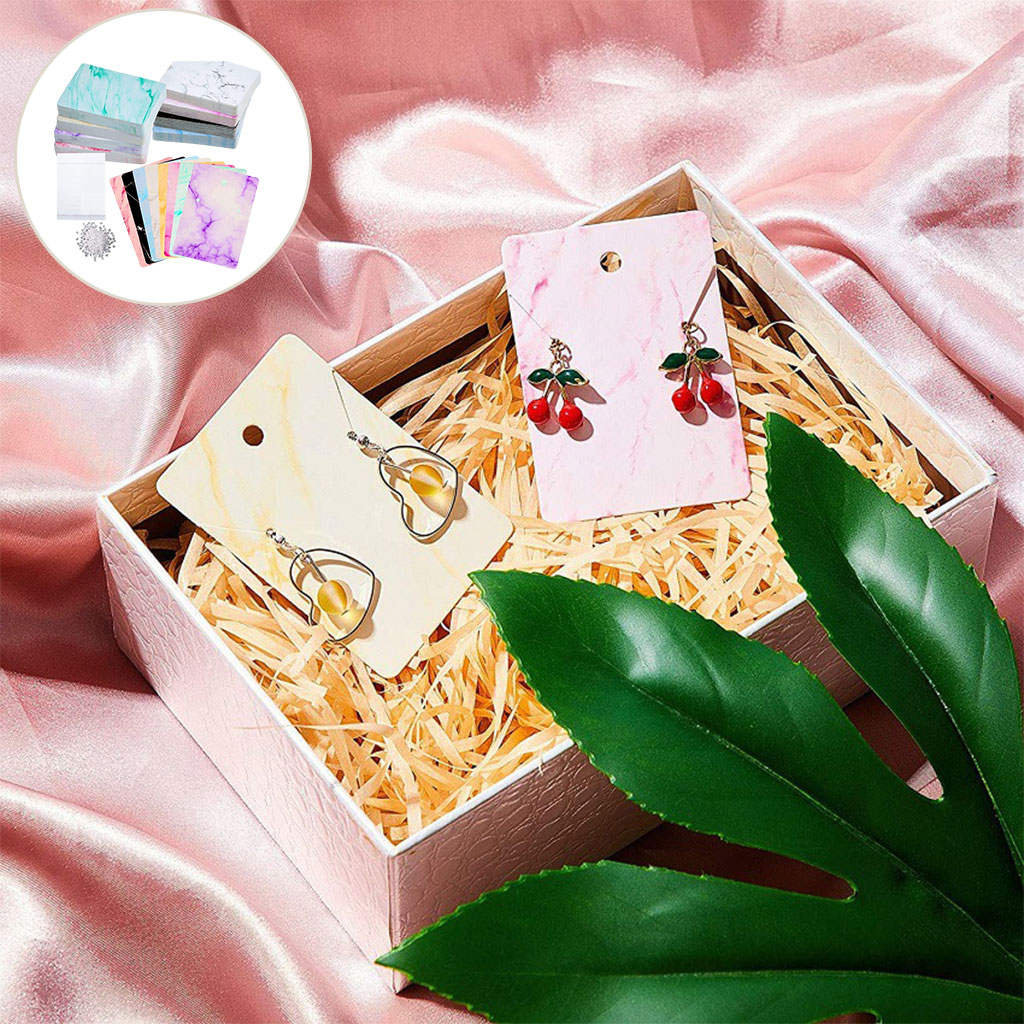 800 Pieces Earrings Display Card Kraft Tags 8 Colors with 200 Self-Sealing Bags Fashion Holder for Necklace Jewelry Storage DIY