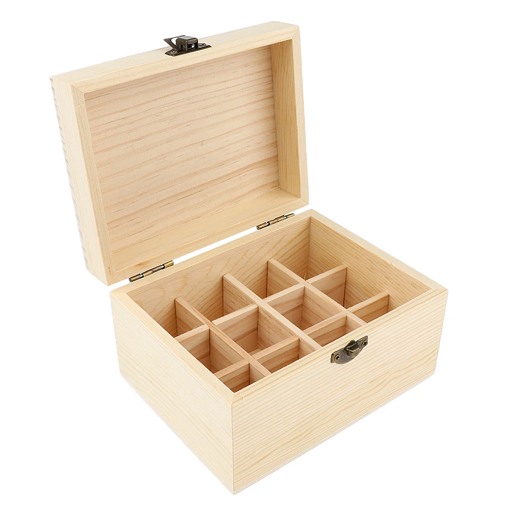 Adjustable Compartments 12 Slots Essential Oil Wood Storage Box Display Carry