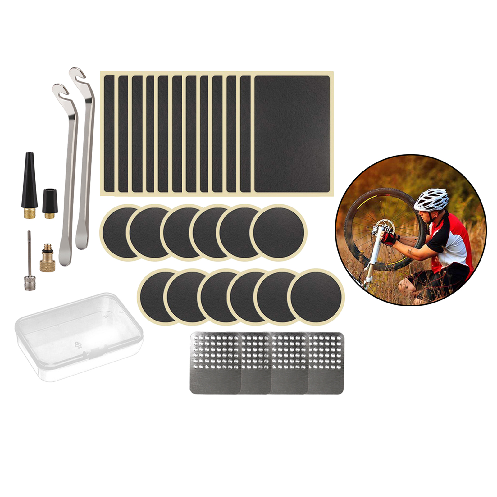 Glueless Bike Tire Puncture Repair Patch Kit – Adhesive Patches & Scuffer for Bicycle Inner Tube Repair for Road Mountain Bike