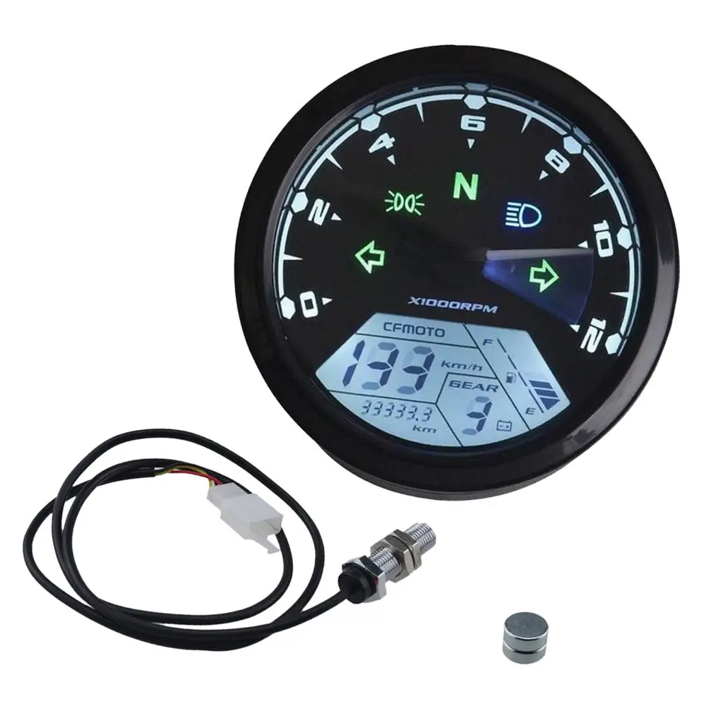 12000RPM LCD Digital Odometer Motorcycle Speedometer Tachometer 1-4 Cylinder