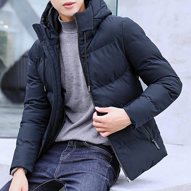 Men Down Coat Solid Color Padded Windproof All Match Winter