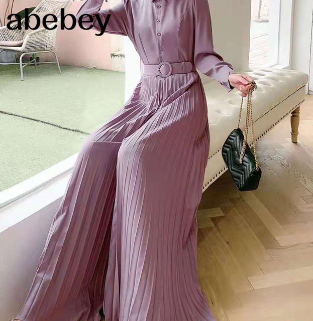 Long Sleeve Lace Up Loose Ladies Dressy Formal Jumpsuit