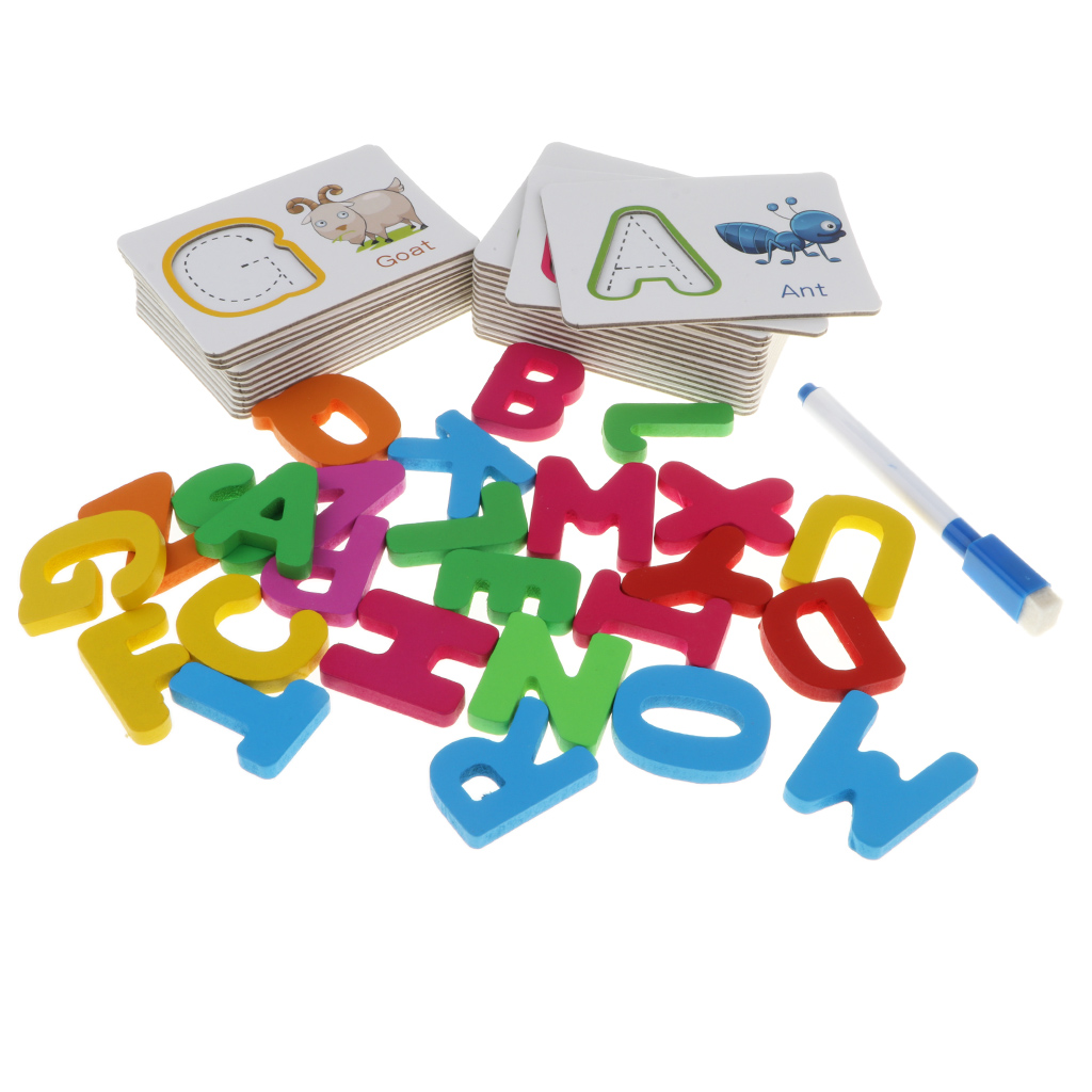 Wooden 26 ABC Alphabet Letters Learning & Writing Jigsaw Puzzles Blocks Toy Kids
