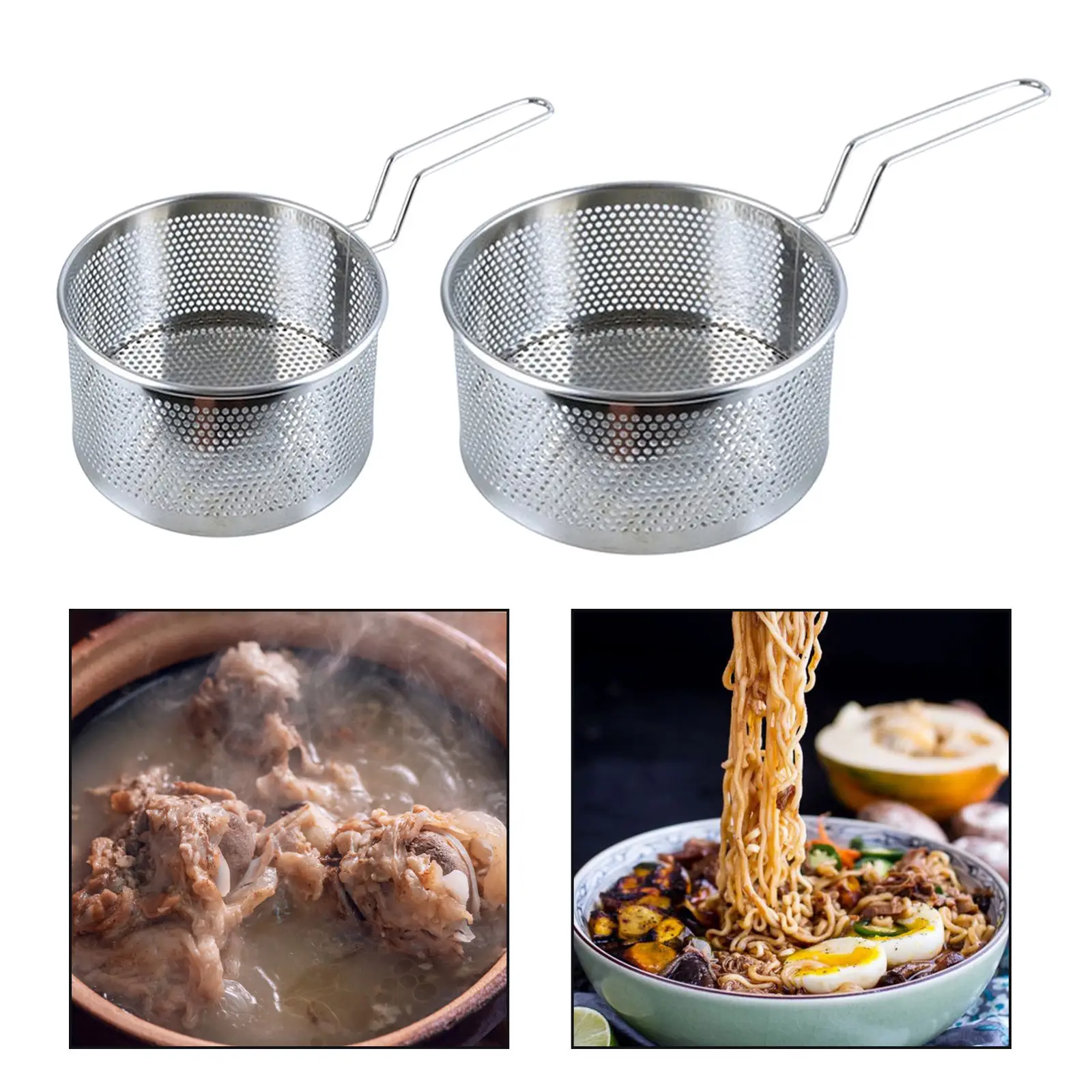 Stainless Steel Fry Basket Kitchen Colander Mesh Noodle Dumplings Strainer Frying Pan Fried Basket Cook Tool