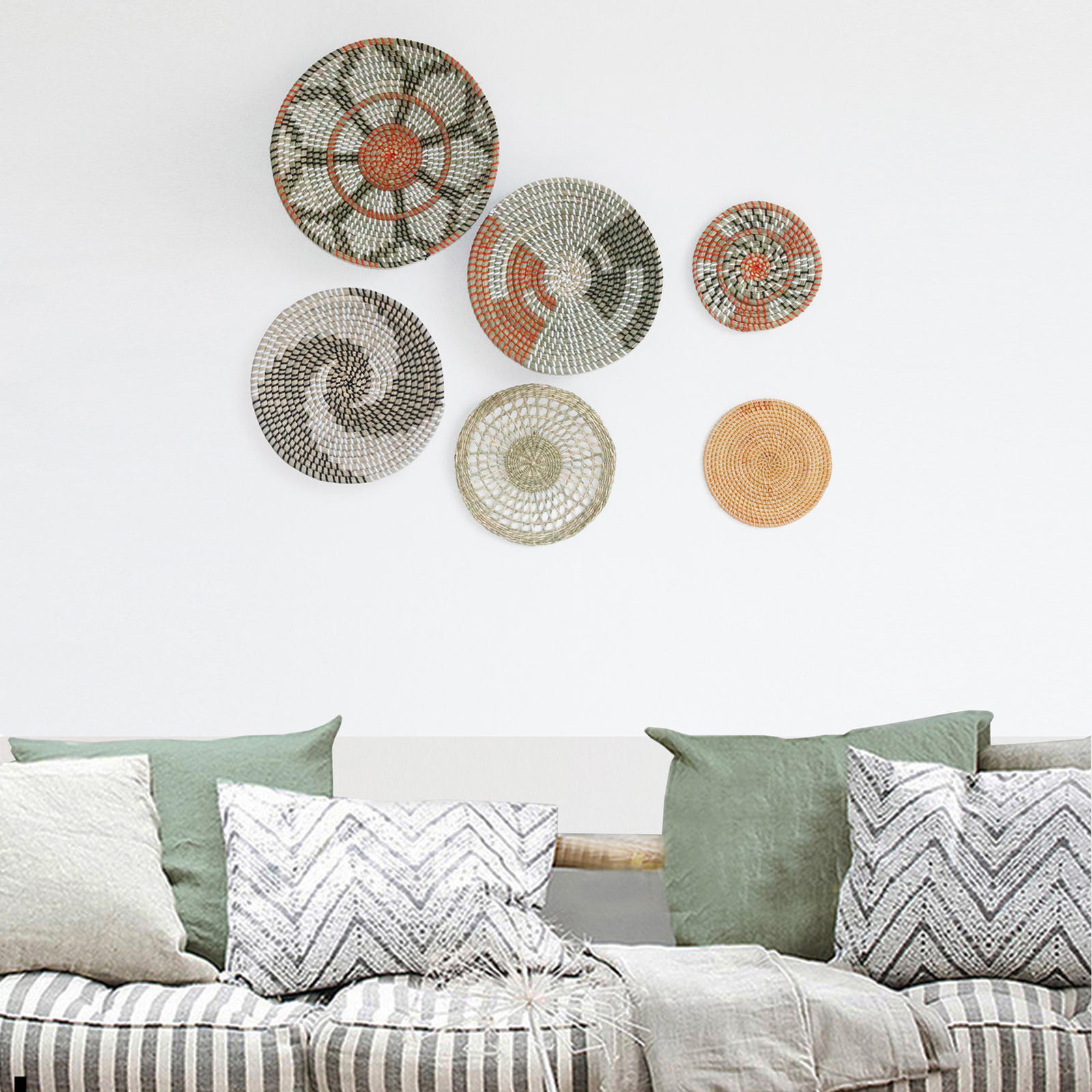 Flat Wicker Wall Decor, Woven Basket Wall Decor from Seagrass, Rustic African Wall Baskets - Gift Idea for Farmhouse Xmas Decor