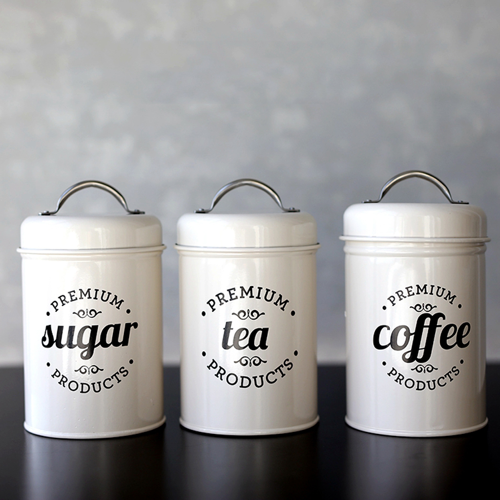Kitchen Canisters Set Vintage Tea Coffee Sugar Stackable Food Storage Pot
