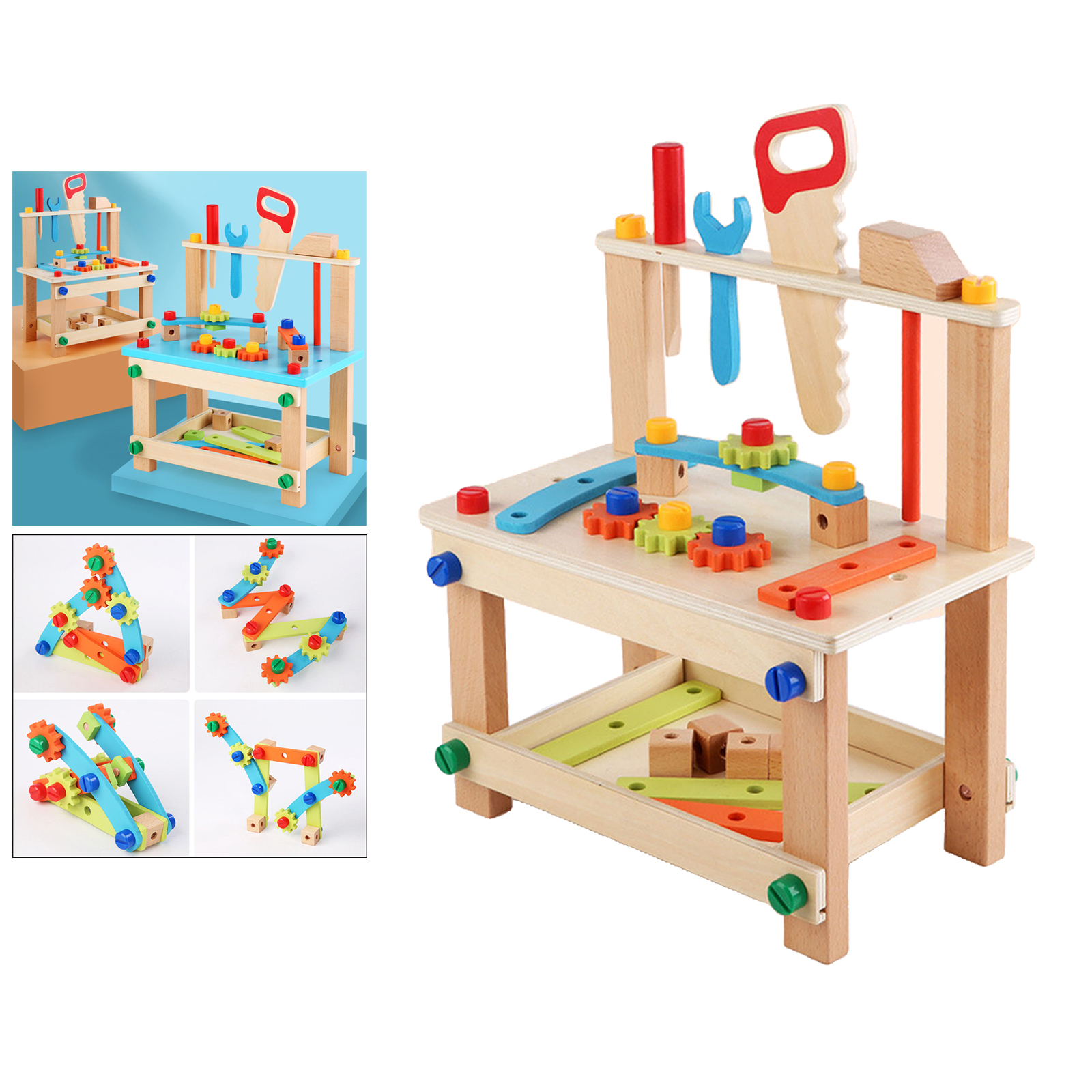 Wooden Tool Workbench Children Kids Play Toy Construction Building Set Gift